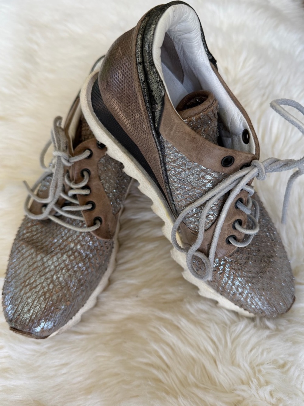 A.S.98 Metallic Taupe  Mesh Lace-Up Sneakers sz. 38